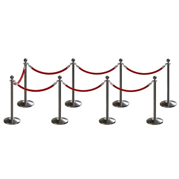 Montour Line Stanchion Post and Rope Kit Sat.Steel, 8 Ball Top7 Red Rope C-Kit-8-SS-BA-7-ER-RD-PS